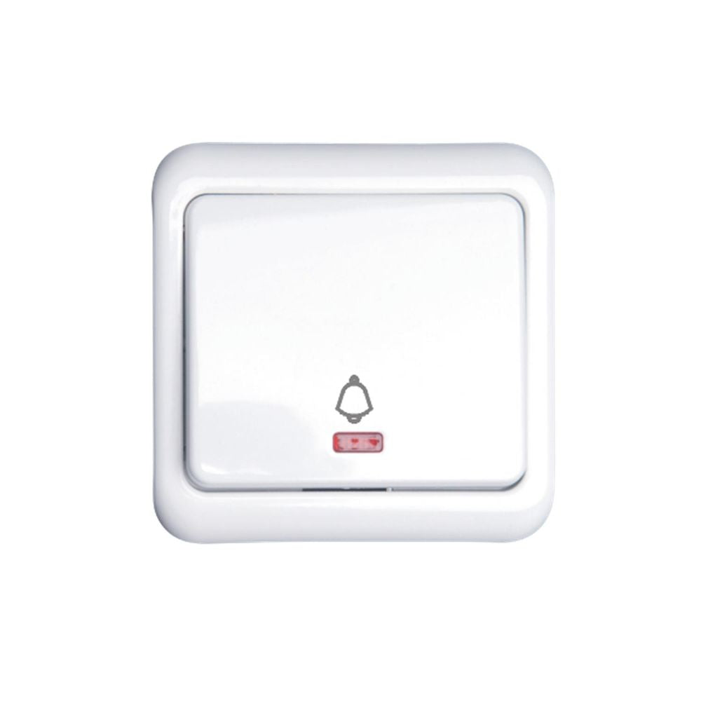 Klingeltaster mit Kontrollleuchte, 10 A, 250 V, weiß.