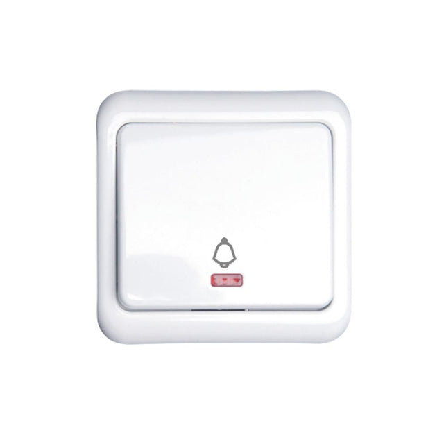 Klingeltaster mit Kontrollleuchte, 10 A, 250 V, weiß.