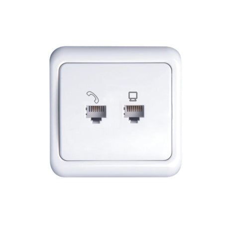 Steckdose für 1 Telefon- und 1 Datenendgerät, weiß.