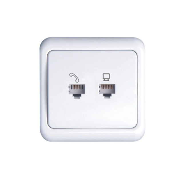 Steckdose für 1 Telefon- und 1 Datenendgerät, weiß.