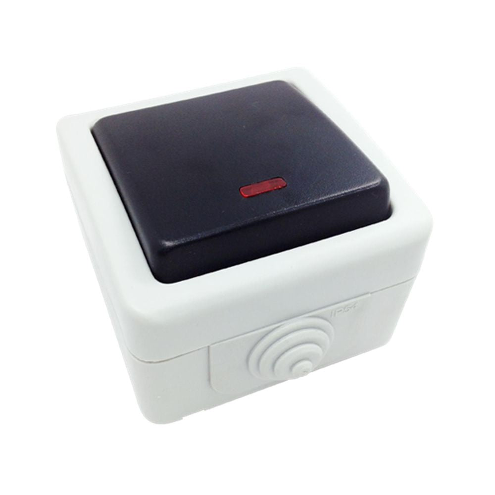 Wechselschalter mit Kontrolleuchte, 10 A, 250 V, weiß.