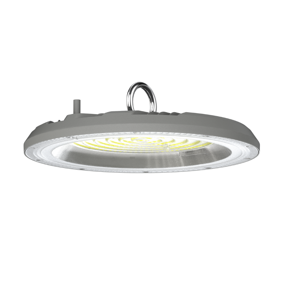 LED-HighBay, UFO, grau, 200 W, 20000 lm, CCT 3000-6500 K (warm-, neutral-, kaltweiß), IP65.
