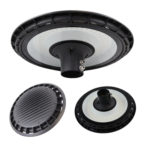 LED Straßenleuchte, rund, 60 W, 6000 lm, 3000 K (warmweiß), IP65, Parkanlage.