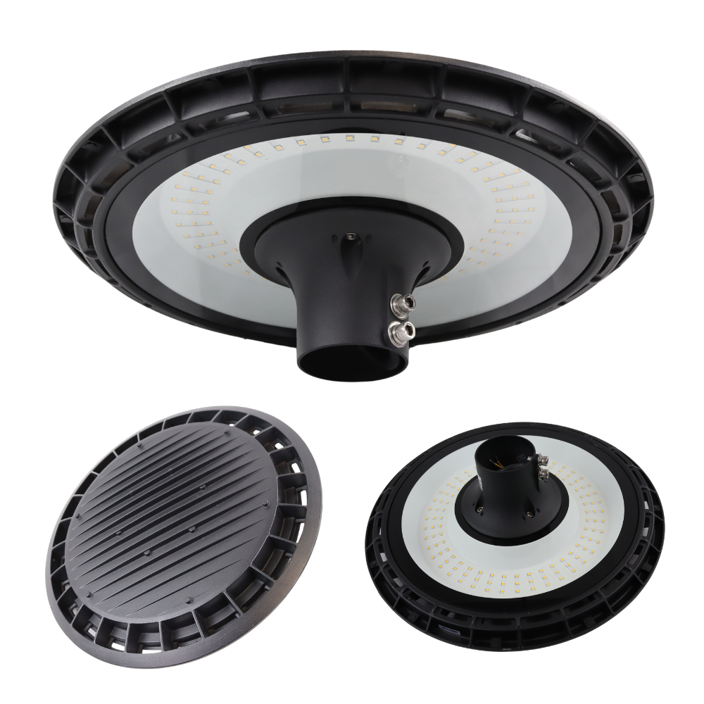 LED Straßenleuchte, rund, 120 W, 12000 lm, 3000 K (warmweiß), IP65, Parkanlage.