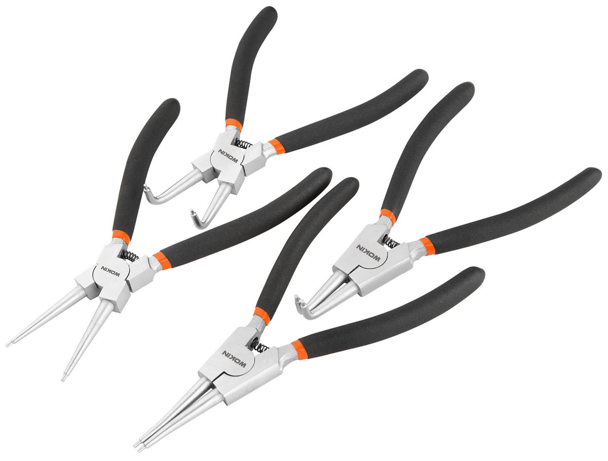4-teiliges Sprengringzangen-Set – 180 Mm, Für Innen & Außen, Gerade & Gebogen, Mit Tasche, Kohlenstoffstahl