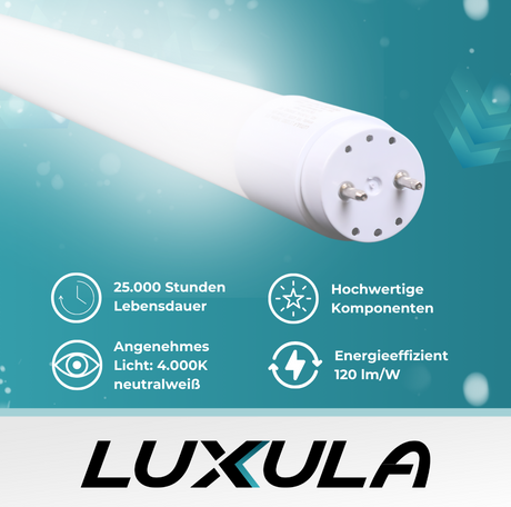 10er Pack LED T8 Röhre, 150 cm, 120 lm/W, 22 W, 2640 lm, 4000 K (neutralweiß), mit Brücke.