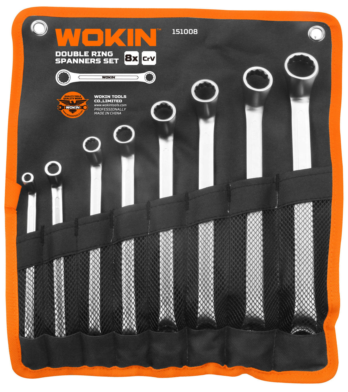 Doppel-Ringschlüssel Set, 8-teilig, CrV, Tasche.