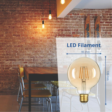 LED Filament Leuchtmittel, Vintage Lampe, G95, gold, E27, groß, Ø 95 mm, 4 W, 400 lm.