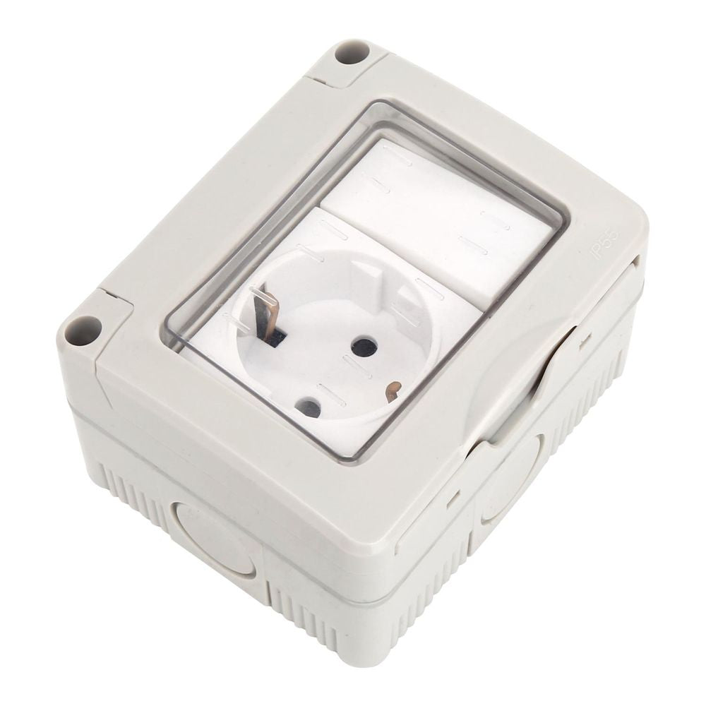 Aus-Wechselschalter-Steckdosenkombination, 16 A, 250 V, AP, IP55, grau.