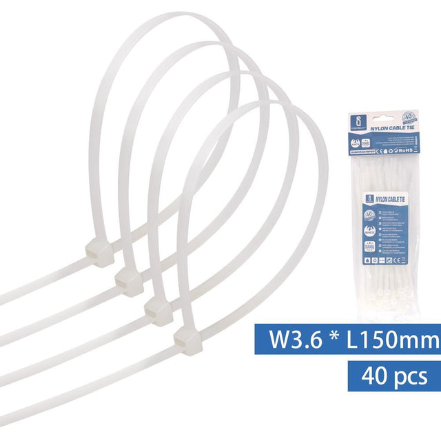 Kabelbinder, 40 Stk., 3,6 x 150 mm, weiß.