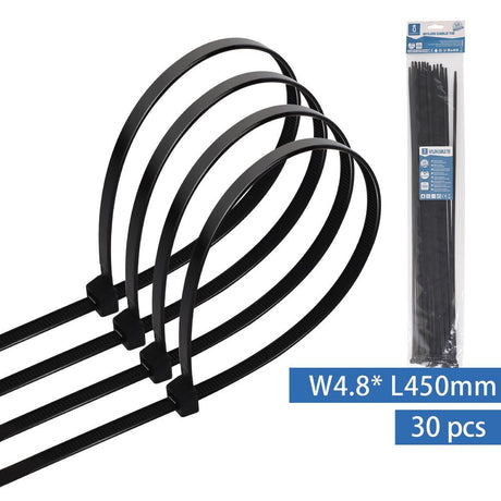 Kabelbinder, 30 Stk., 4,8 x 450 mm, schwarz.