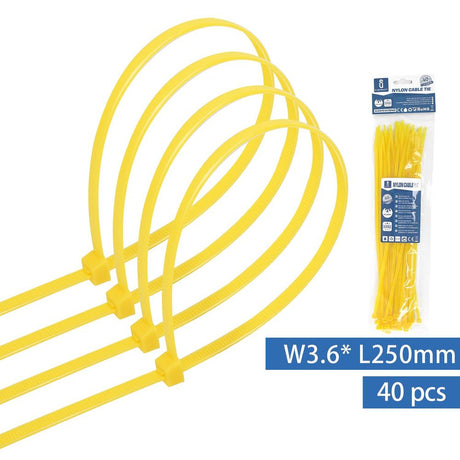 Kabelbinder, 40 Stk., 3,6 x 250 mm, gelb.