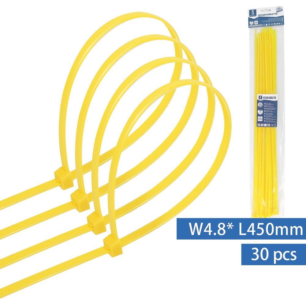 Kabelbinder, 30 Stk., 4,8 x 450 mm, gelb.