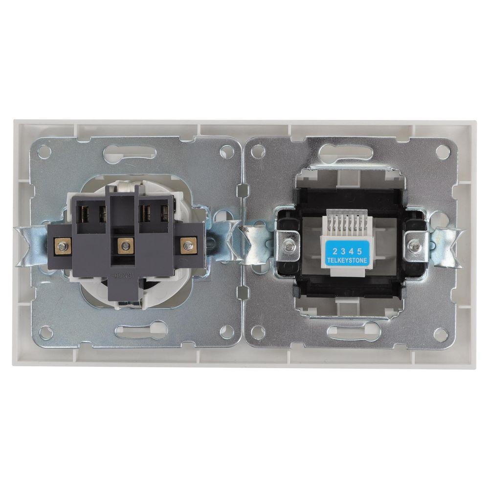 Schutzkontakt-Steckdose mit Telefonanschluss, 16 A, 250 V, weiß.