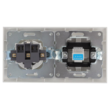 Schutzkontakt-Steckdose mit Telefonanschluss, 16 A, 250 V, weiß.