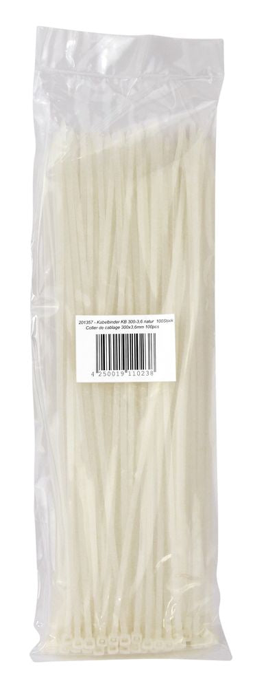 Kabelbinder, 3,6mm, natur 100 Stück, 292 x 3,6 mm.