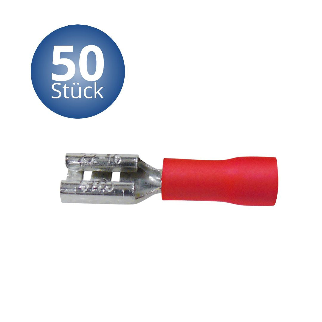 Flachsteckhülsen 0.8 x 2.8mm 50 Stück Rot in Plastikbox.