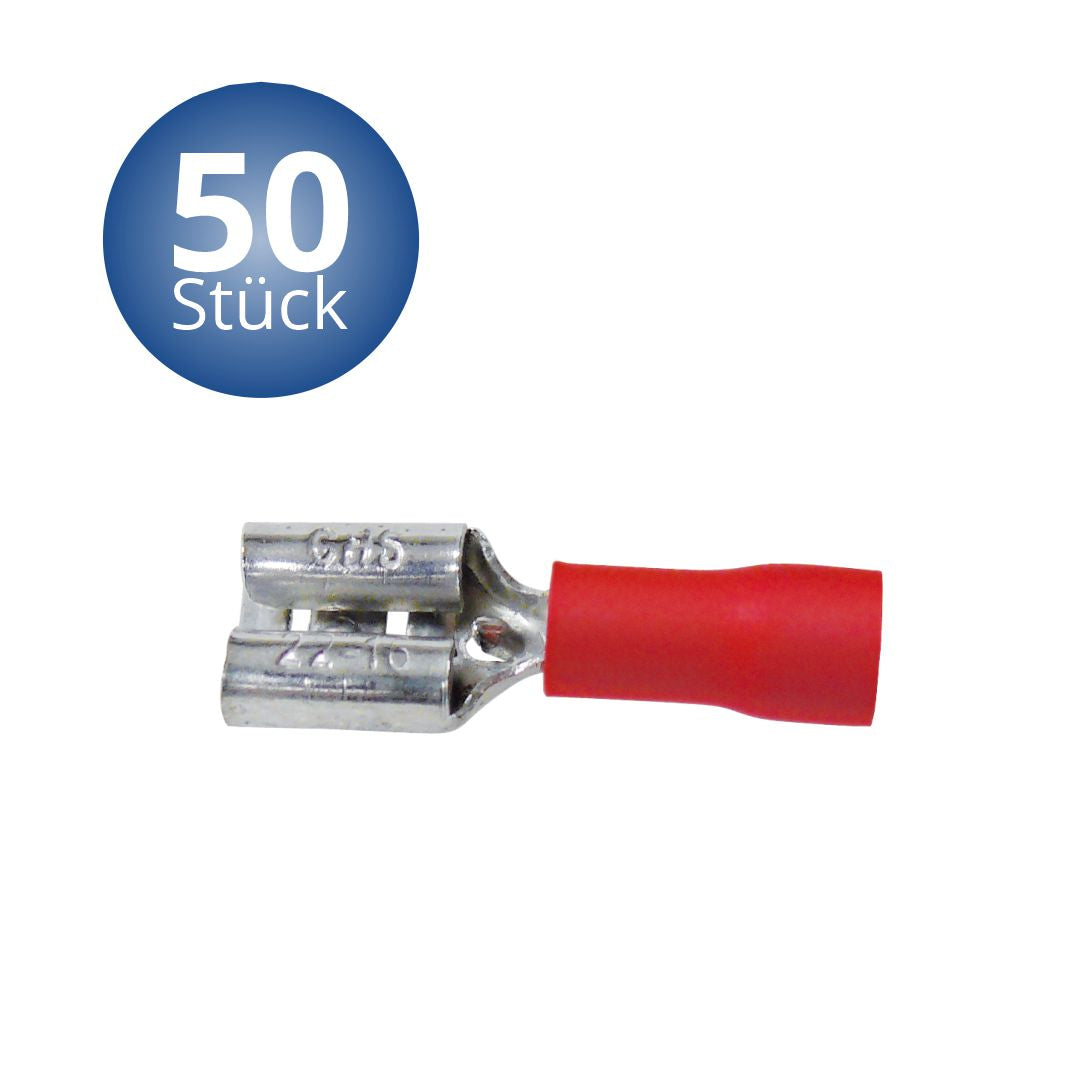 Flachsteckhülsen 0.8x6.35mm 50 Stück Rot in Plastikbox.