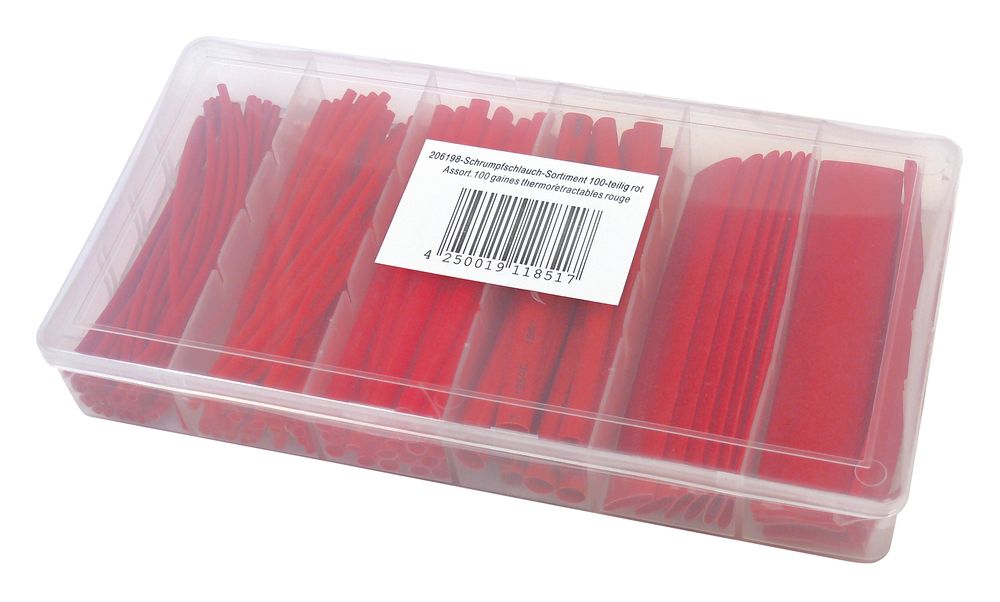 Schrumpfschlauch-Sortiment 100-teilig Rot, Box.