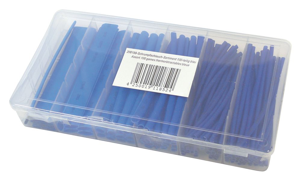 Schrumpfschlauch-Sortiment 100-teilig Blau, Box.