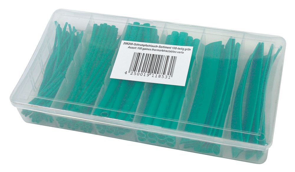 Schrumpfschlauch-Sortiment 100-teilig grün, Box.