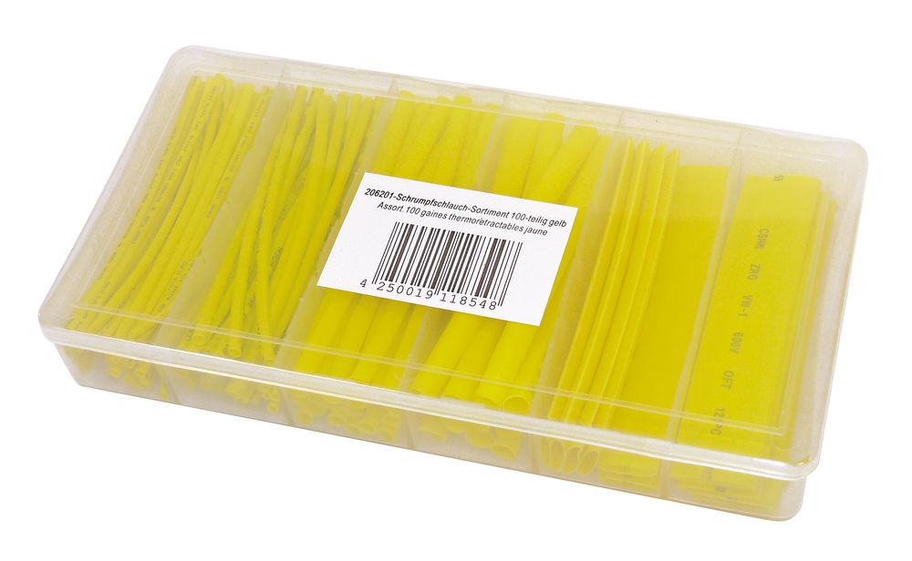 Schrumpfschlauch-Sortiment 100-teilig gelb, Box.