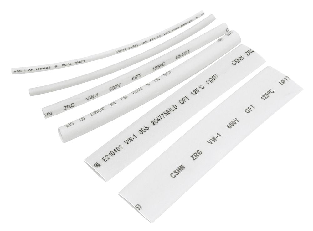 Schrumpfschlauch-Sortiment 100-teilig weiss in Sortimentstüte.