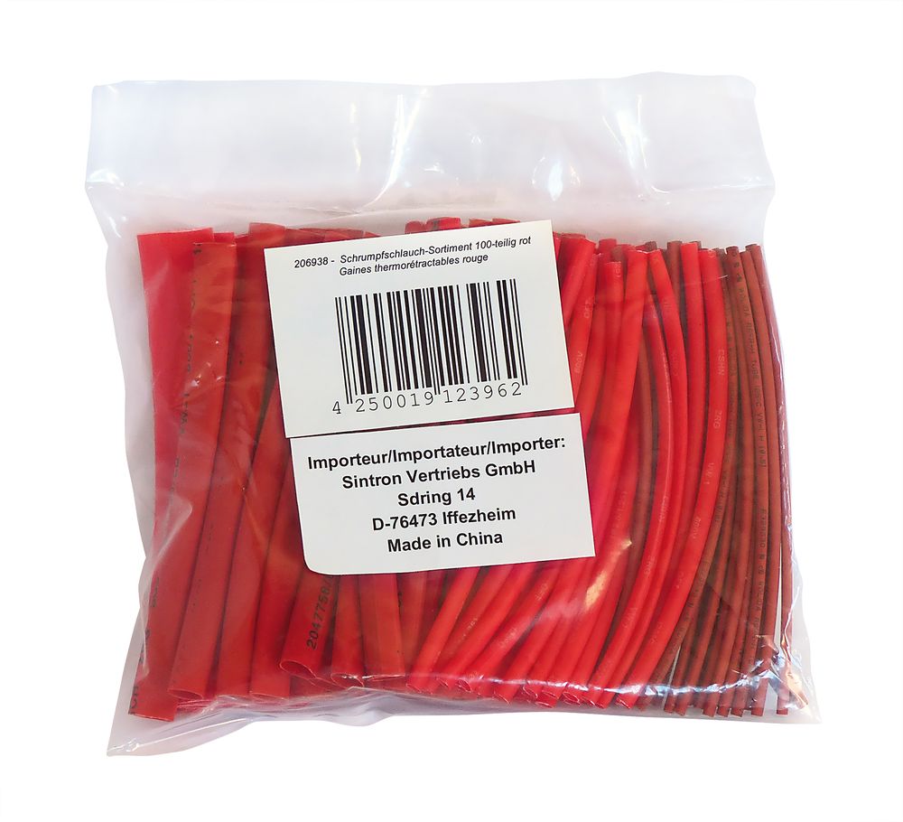 Schrumpfschlauch-Sortiment 100-teilig rot in Sortimentstüte.