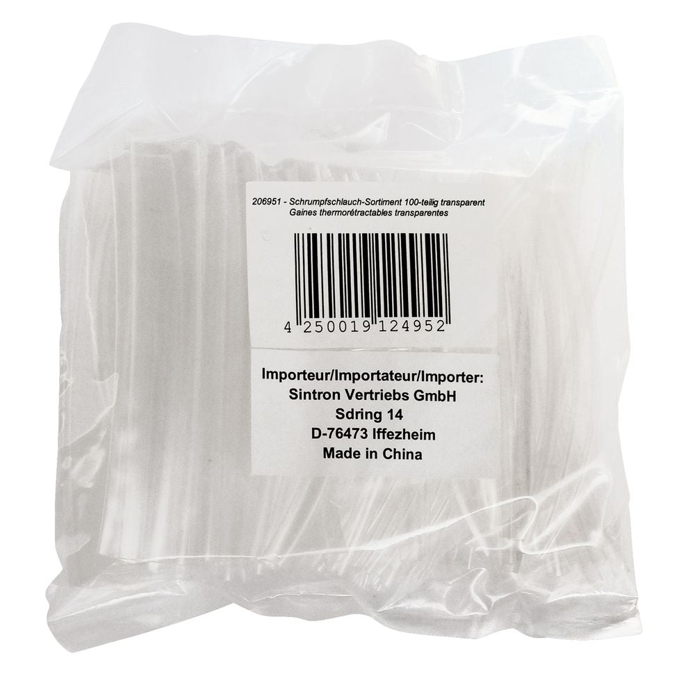 Schrumpfschlauch-Sortiment 100-teilig transparent in Sortimentstüte.