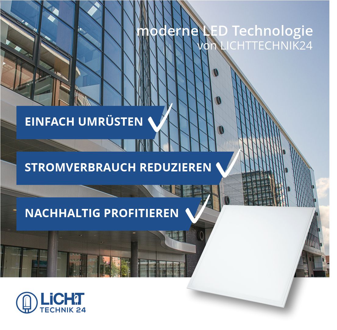 LED-Panel 62x62cm, CRI>90, 45 W, 6000 K, 3600 lm.