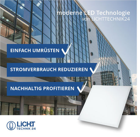 LED-Panel 62x62cm, CRI>90, 45 W, 6000 K, 3600 lm.