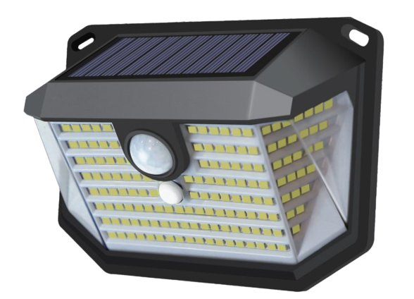Solar-Wandleuchte mit PIR-Lichtsensor, 7 Stunden Leuchtdauer, mit 3 Lichtmodi, IP44-geschützt und in kaltweiß.