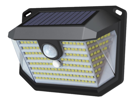 Solar-Wandleuchte mit PIR-Lichtsensor, 7 Stunden Leuchtdauer, mit 3 Lichtmodi, IP44-geschützt und in kaltweiß.