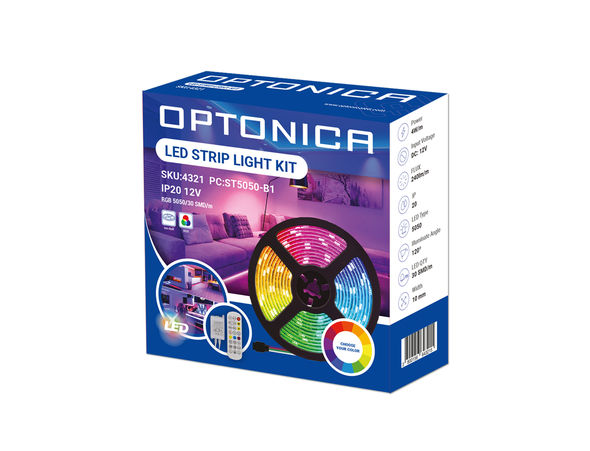 LED-Leuchtstreifen Set, RGB, 12 V, 60 LEDs, Netzteil + APP Steuerung + Bluetooth Music, 5 m, IP54.