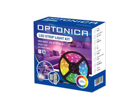 LED-Leuchtstreifen Set, RGB, 12 V, 60 LEDs, Netzteil + APP Steuerung + Bluetooth Music, 5 m, IP54.
