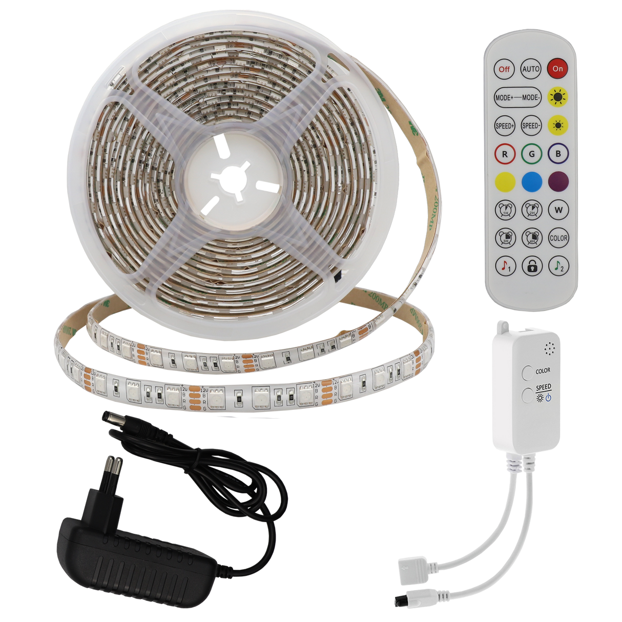 LED-Leuchtstreifen Set, RGB, 12 V, 60 LEDs, Netzteil + APP Steuerung + Bluetooth Music, 5 m, IP54.