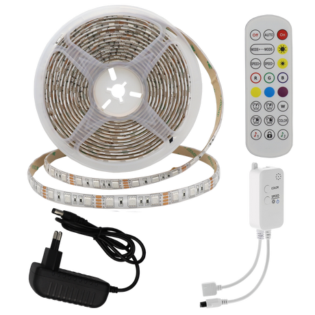 LED-Leuchtstreifen Set, RGB, 12 V, 60 LEDs, Netzteil + APP Steuerung + Bluetooth Music, 5 m, IP54.