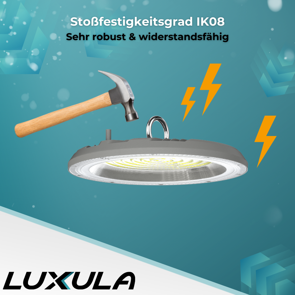 LED-HighBay, UFO, grau, 100 W, 10000 lm, CCT 3000-6500 K (warm-, neutral-, kaltweiß), IP65.