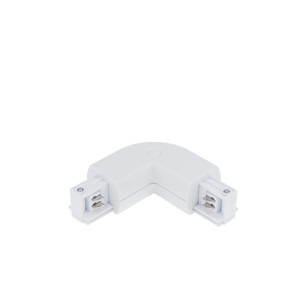Eckverbinder mit Einspeisung für 3-Phasen-Schiene, L-Form, weiß.