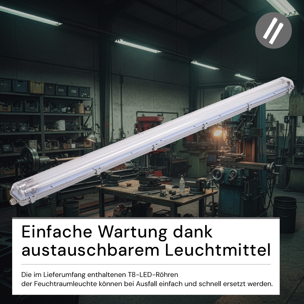 LED-Wannenleuchte, 44 W, 4000 lm, 4500 K, 158,5 cm, IP65, 2 Flammig