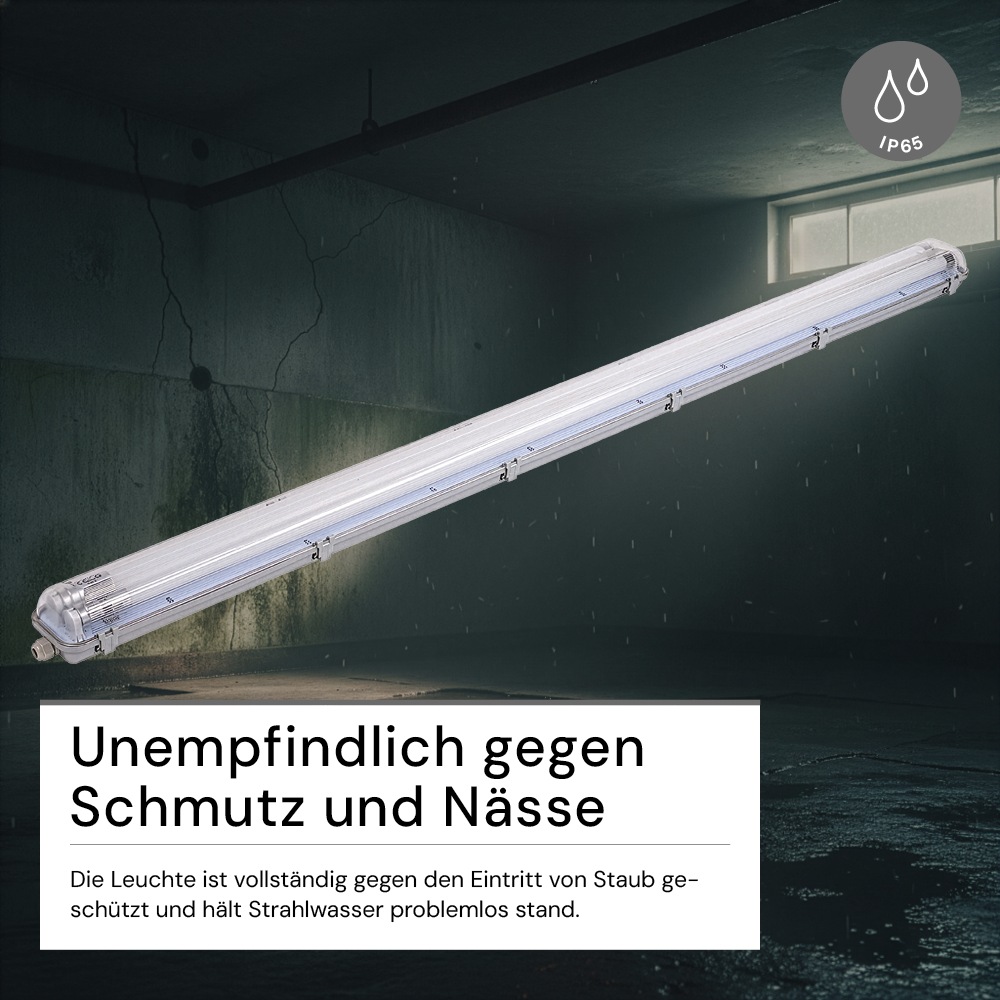 LED-Wannenleuchte, 44 W, 4000 lm, 4500 K, 158,5 cm, IP65, 2 Flammig