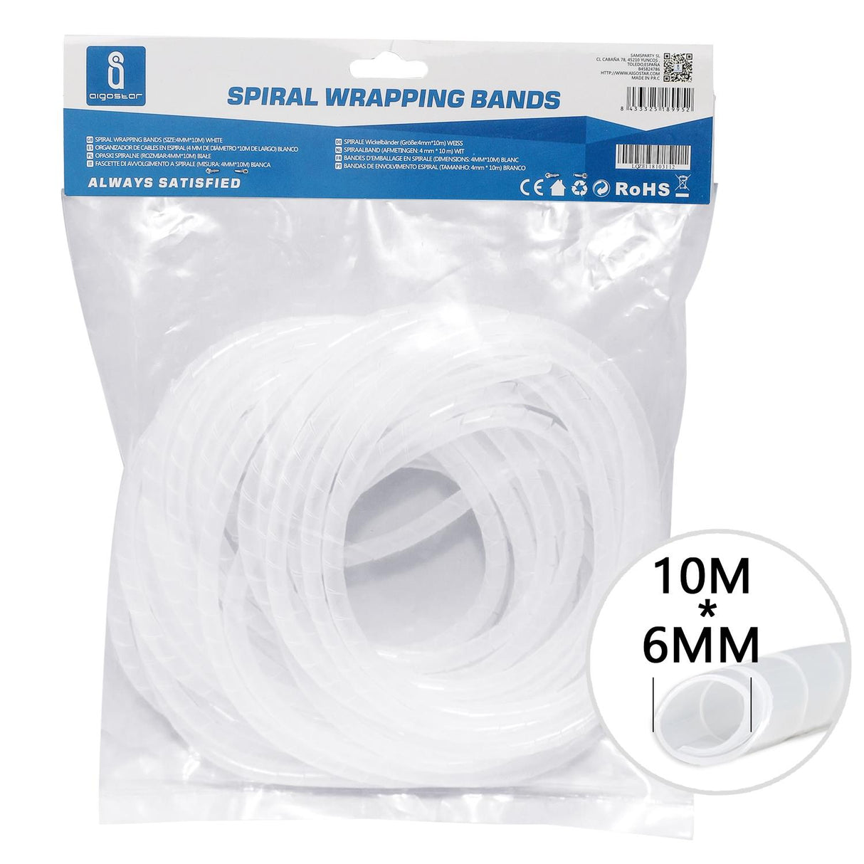 Spiralband, Ø 6 mm, 10 m, weiß.