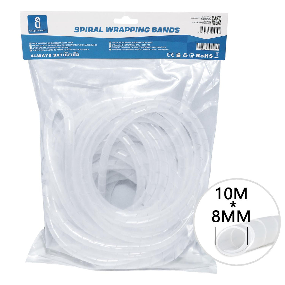 Spiralband, Ø 8 mm, 10 m, weiß.