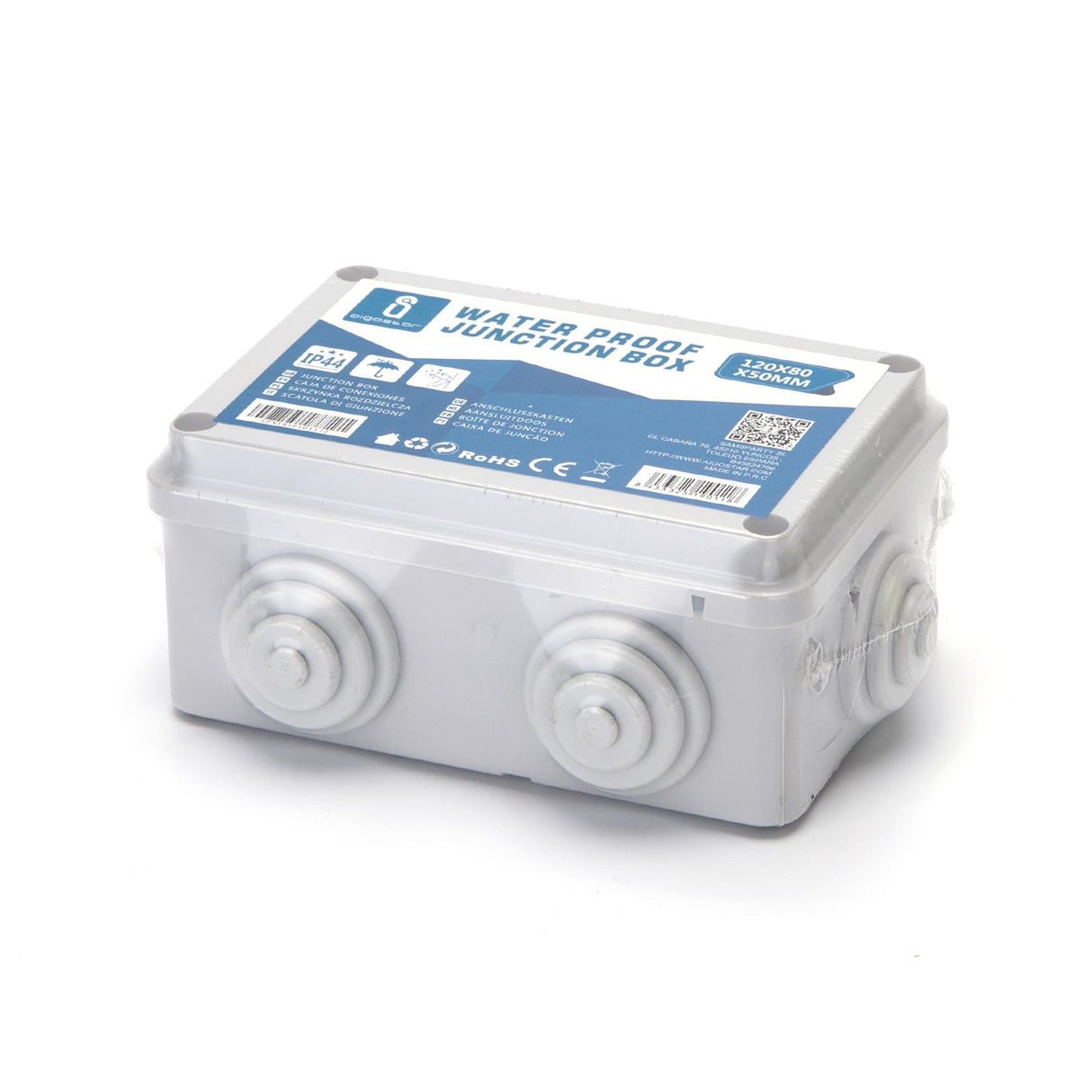 Abzweigdose, AP, IP44, grau, 120 x 80 x 50 mm.