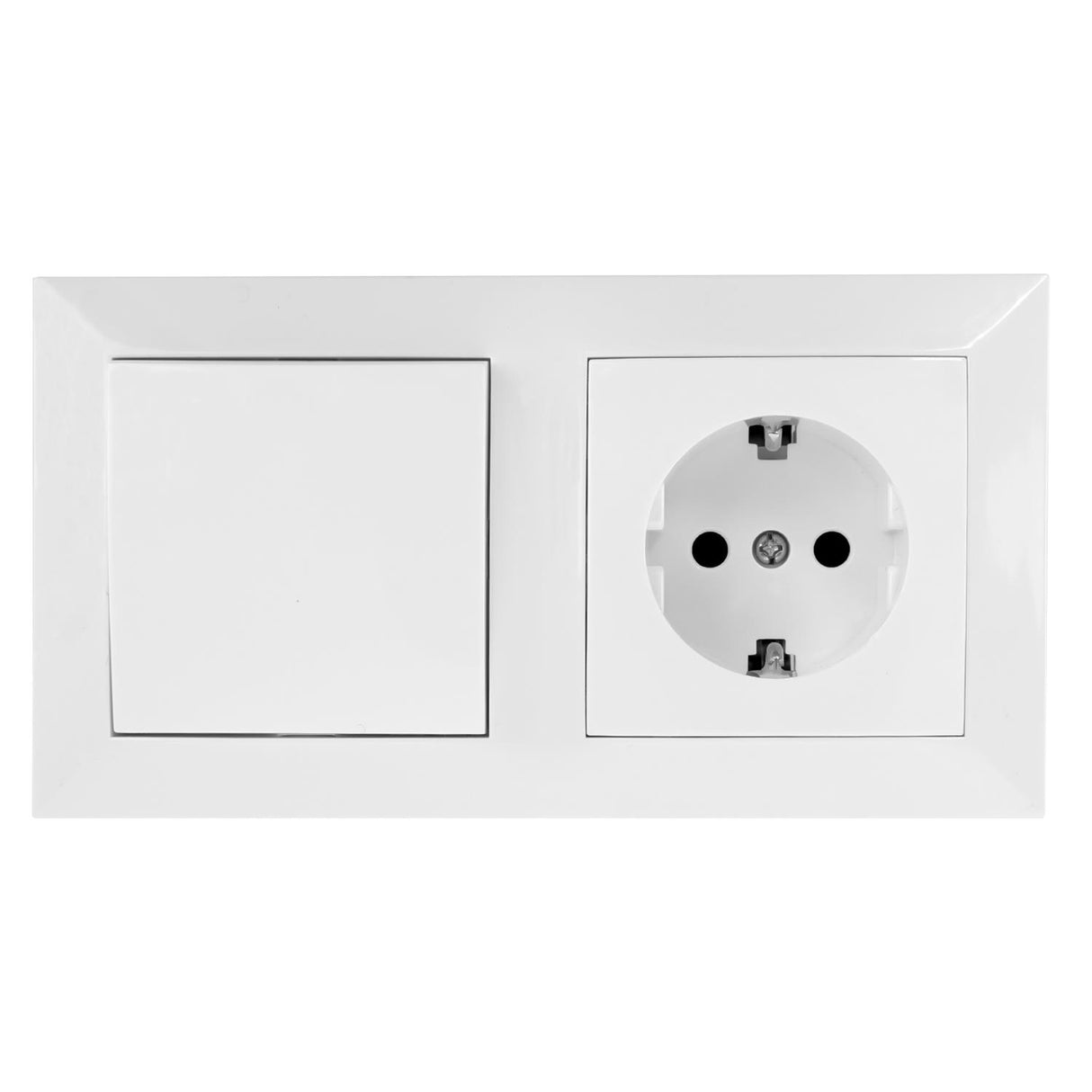 Schutzkontakt-Steckdose mit Wechselschalter, 16 A, 250 V, weiß.