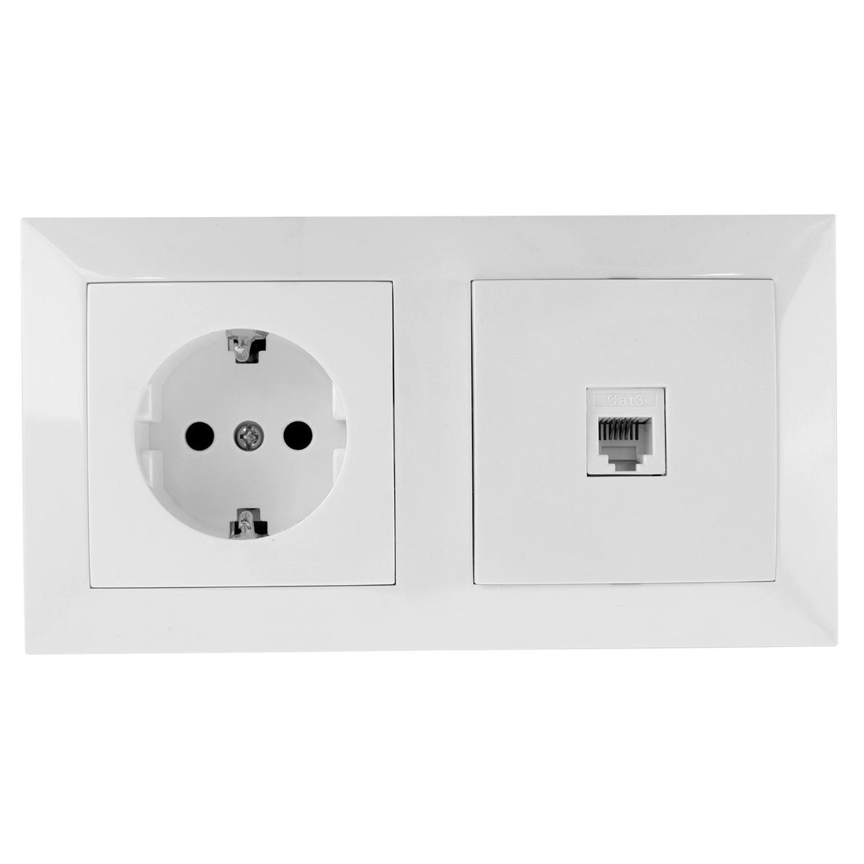 Schutzkontakt-Steckdose mit Telefonanschluss, 16 A, 250 V, weiß.