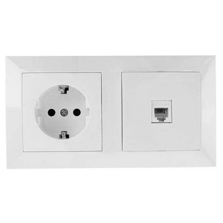 Schutzkontakt-Steckdose mit Telefonanschluss, 16 A, 250 V, weiß.