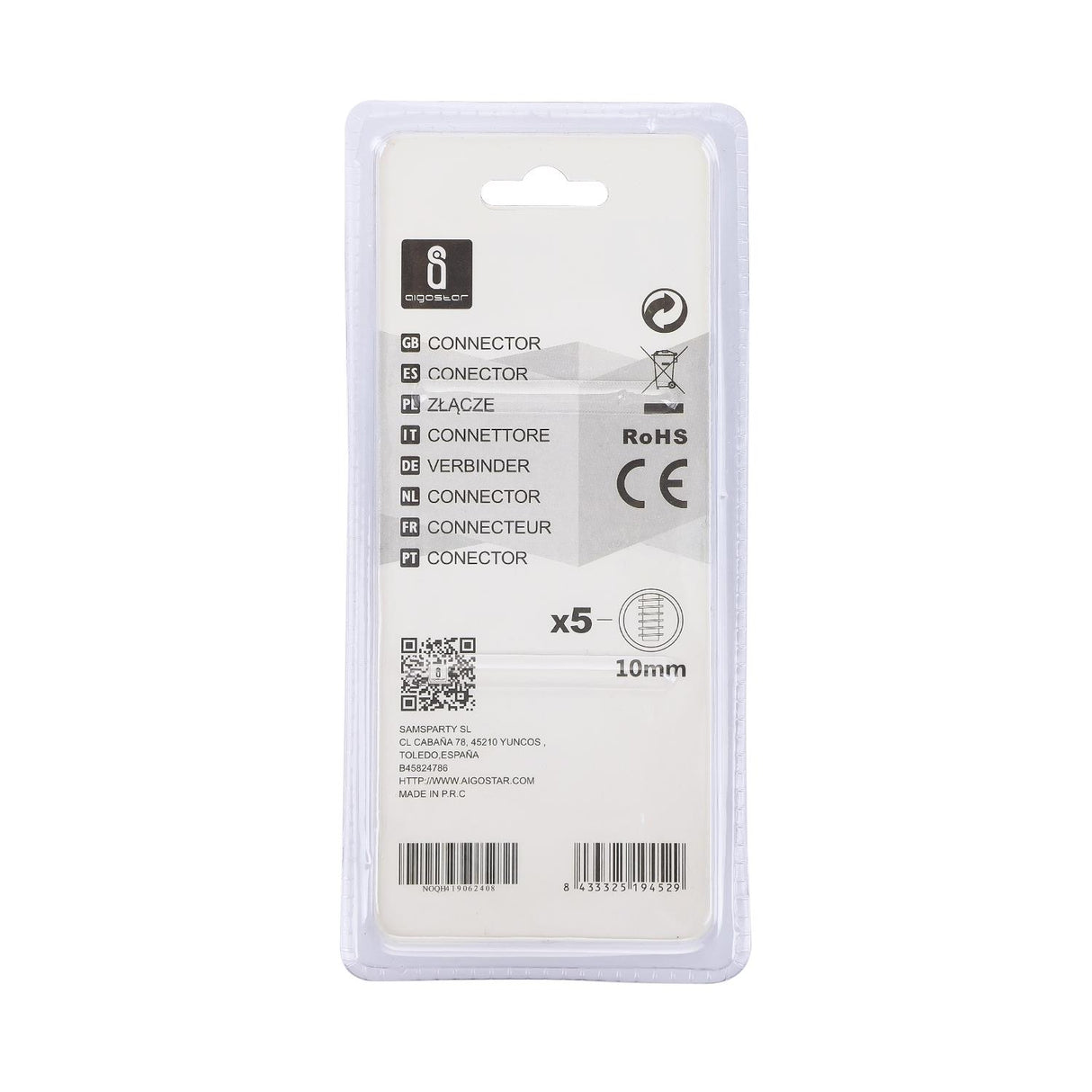 Schraubverbinder, 2 Stk., Ø 10 mm, 5-polig, transparent.