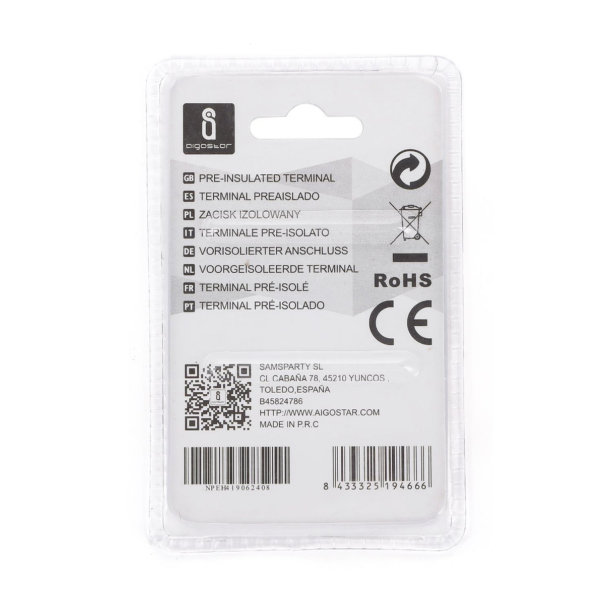 Rundsteckverbinder, isoliert, 15 Stk., 3,5 - 5 mm², 24,5 x 8 x 6,2 mm, gelb.