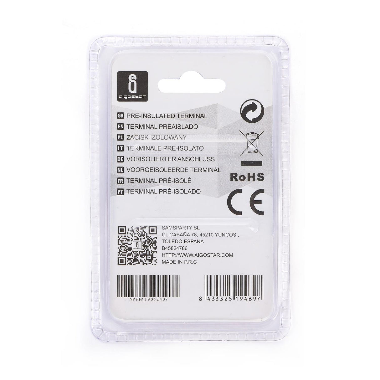 Rundsteckverbinder, isoliert, 15 Stk., 5,5 - 6 mm², 28 x 11,7 x 6,7 mm, gelb.